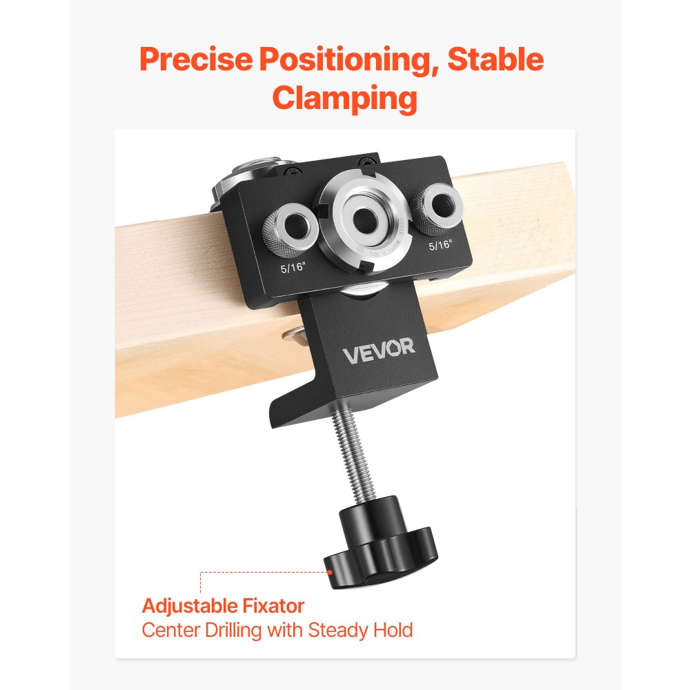 VEVOR Doweling Jig Kit, Self Centering Dowel Drill Jig for Straight Holes, Aluminum Alloy Woodworking Joints Tool with 3 Size Drill Bits 6.4 / 7.9 / 15 mm, Adjustable Width, for Wood Working