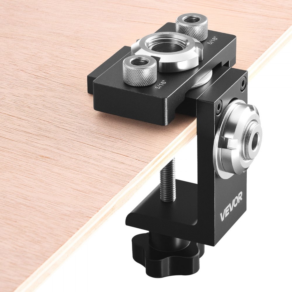 VEVOR Doweling Jig Kit, Self Centering Dowel Drill Jig for Straight Holes, Aluminum Alloy Woodworking Joints Tool with 3 Size Drill Bits 6.4 / 7.9 / 15 mm, Adjustable Width, for Wood Working