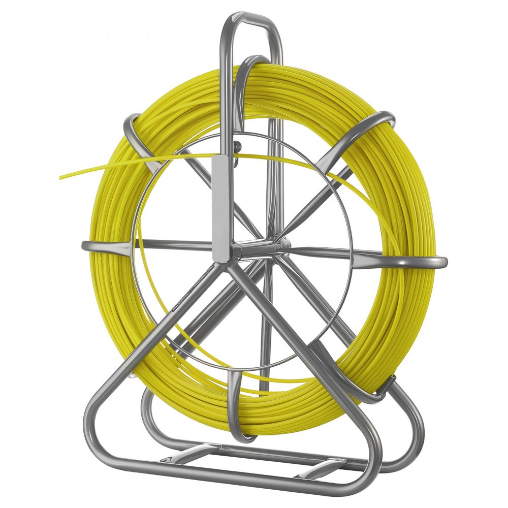 VEVOR Fish Tape Fiberglass, 100M 6.3MM, Duct Rodder Fishtape Wire Puller with Stand, Cable Running Rod with Locking Mechanism, Fishing Tools, for Walls Floor and Electrical Conduit, Non-Conductive