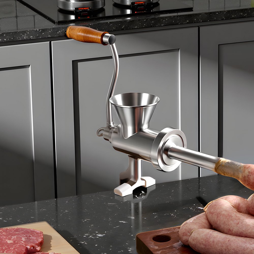 VEVOR Manual Meat Grinder, 304 Stainless Steel Hand Crank Meat Mincer with Steel Table Clamp, Sausage Stuffer with 2 Cutting Plates & 4 Sausage Tubes, Food Grinder for Beef Chili Pork Kitchen Tabletop