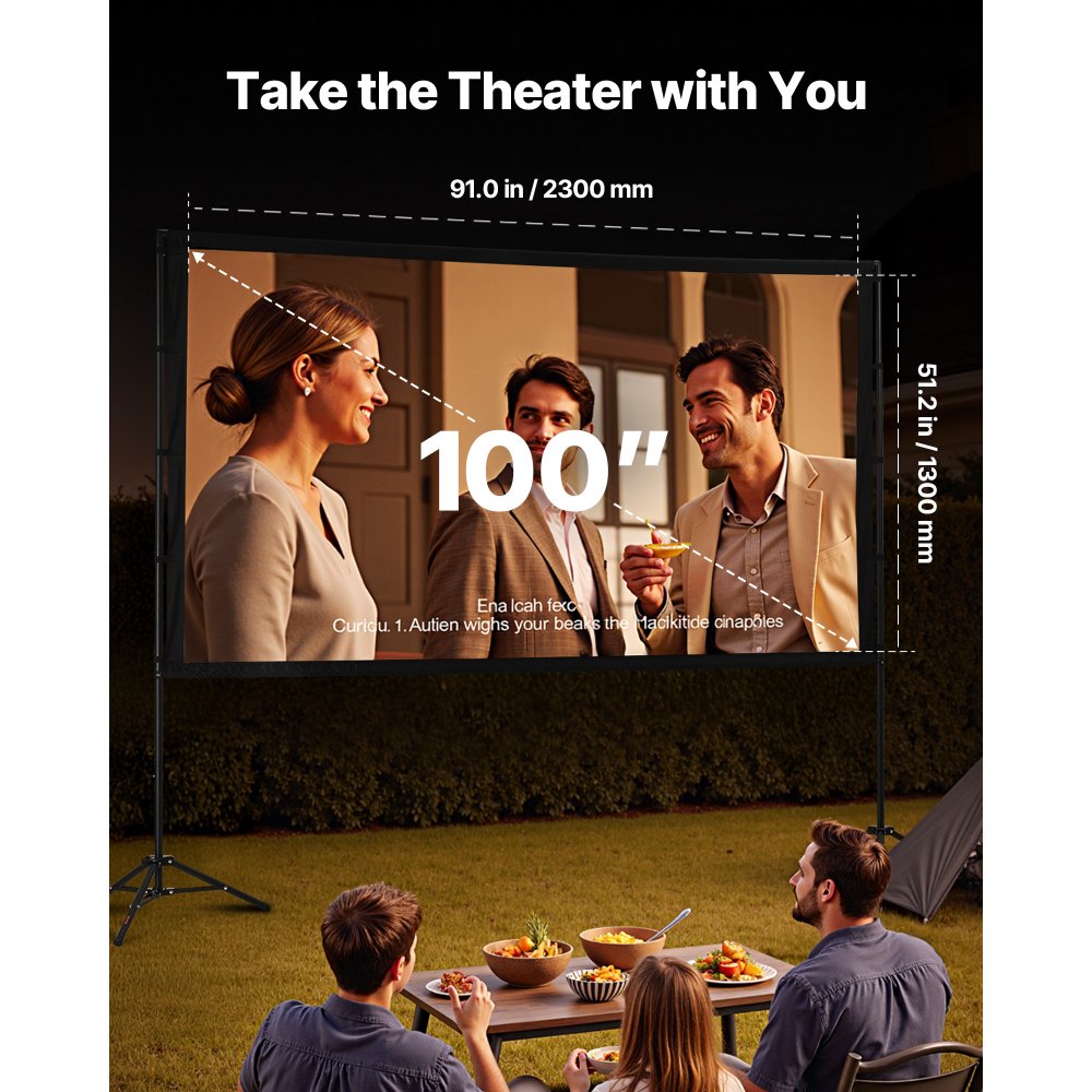 VEVOR Projektionsleinwand (100 Zoll) mit 160° Weitwinkel & Doppelstativ, Beamerleinwand für Projektor innen & außen 16:9 4K HD, tragbare Filmleinwand mit Tragetasche für Heimkino Präsentation