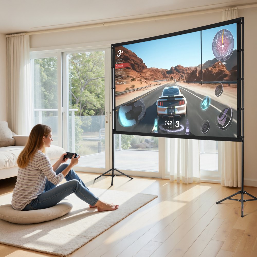 VEVOR Projektionsleinwand (100 Zoll) mit 160° Weitwinkel & Doppelstativ, Beamerleinwand für Projektor innen & außen 16:9 4K HD, tragbare Filmleinwand mit Tragetasche für Heimkino Präsentation