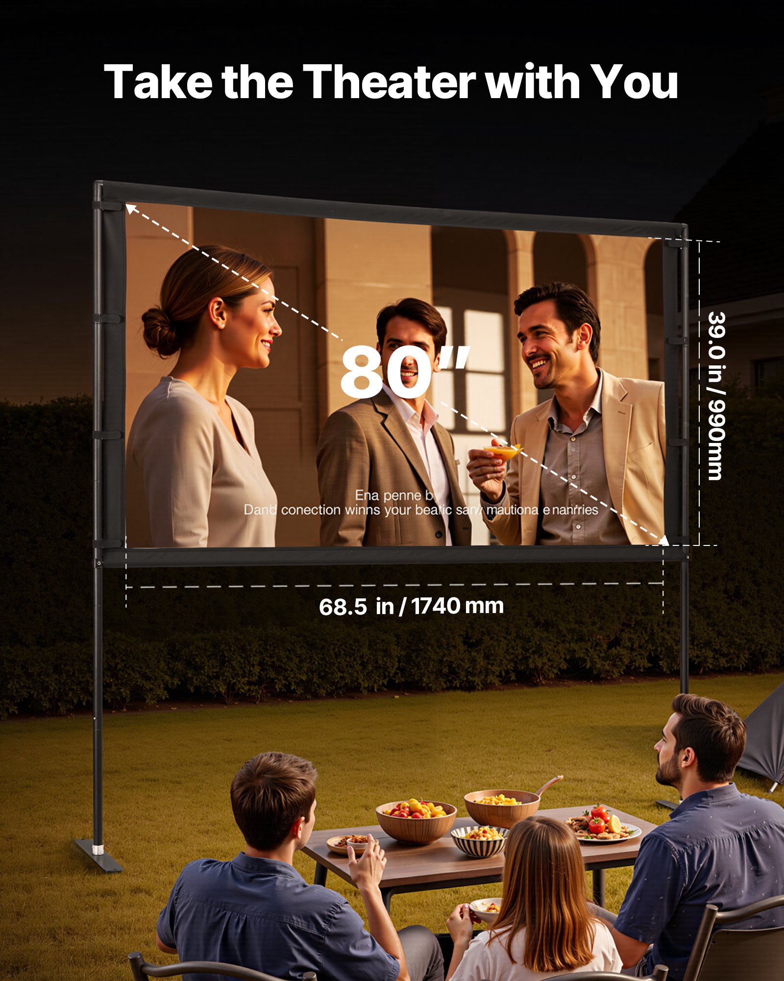 VEVOR Projektionsleinwand (80 Zoll) mit 160° Weitwinkel & Ständer, Beamerleinwand für Projektor innen & außen 16:9 4K HD, tragbare Filmleinwand mit Tragetasche für Heimkino Büro Präsentation