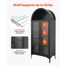 VEVOR gewölbte Vitrine mit Glastüren, Sammlervitrine Vitrinenschrank vierstöckig, Vitrine (179 cm hoch) mit 2 verstellbaren Regalen, Aufbewahrung für Schlafzimmer Wohnzimmer Büro