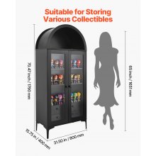 VEVOR gewölbte Vitrine mit Glastüren, Sammlervitrine Vitrinenschrank vierstöckig, Vitrine (179 cm hoch) mit 2 verstellbaren Regalen, Aufbewahrung für Schlafzimmer Wohnzimmer Büro