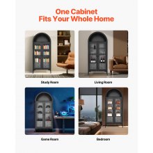 VEVOR gewölbte Vitrine mit Glastüren, Sammlervitrine Vitrinenschrank vierstöckig, Vitrine (179 cm hoch) mit 2 verstellbaren Regalen, Aufbewahrung für Schlafzimmer Wohnzimmer Büro