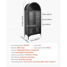 VEVOR gewölbte Vitrine mit Glastüren, Sammlervitrine Vitrinenschrank vierstöckig, Vitrine (179 cm hoch) mit 2 verstellbaren Regalen, Aufbewahrung für Schlafzimmer Wohnzimmer Büro
