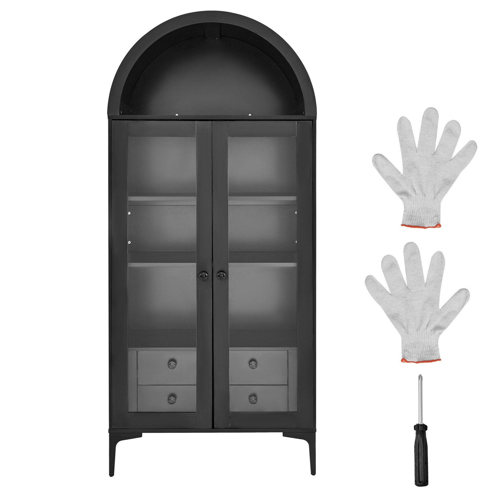 VEVOR gewölbte Vitrine mit Glastüren, Sammlervitrine Vitrinenschrank vierstöckig, Vitrine (179 cm hoch) mit 2 verstellbaren Regalen, Aufbewahrung für Schlafzimmer Wohnzimmer Büro