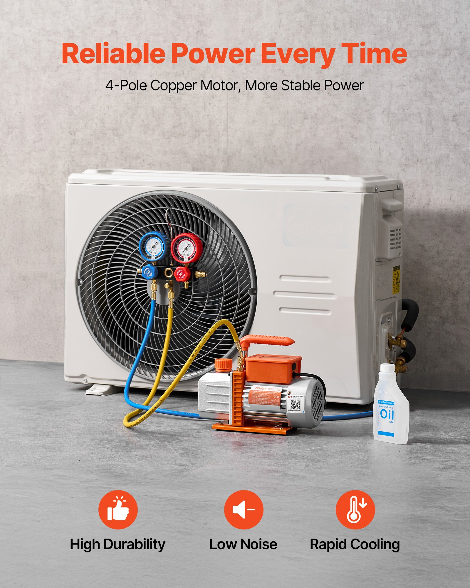 VEVOR Vakuumpumpe mit Manometer, 4,5 CFM 127 L/min, 250 W 1-stufige Drehschieber-Unterdruckpumpe, Manometer-Set, für R134a, R22, R410a, R1234YF & R32, mit Tragetasche, für Kfz-Klimaanlagen