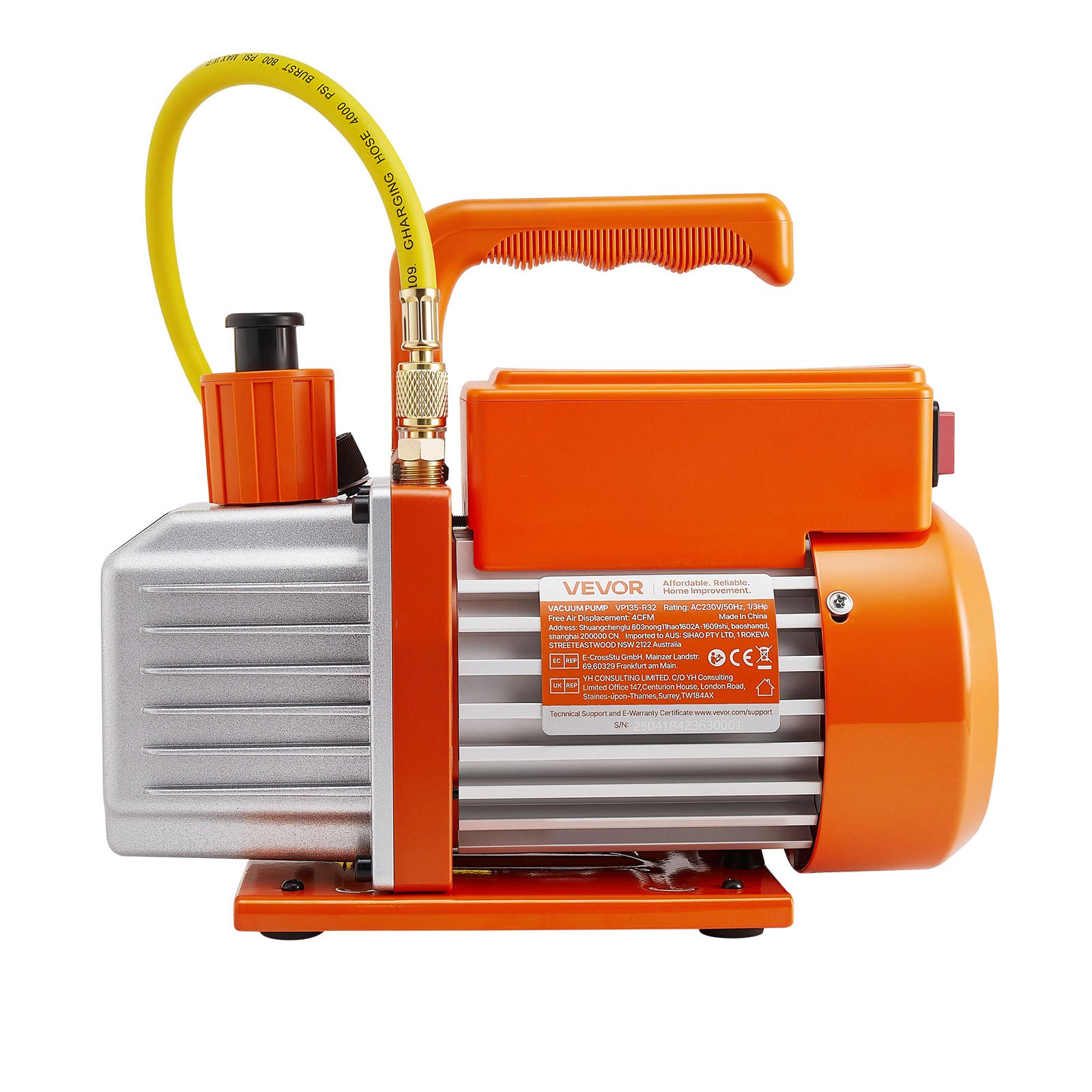 VEVOR 115 L/min AC Vacuum Pump and Gauge Set, Single Stage, Rotary Vane HVAC Air Vacuum Pump, A/C Refrigerant Manifold Gauge Kit, with Leak Detector, Carry Bag, for R134a R22 R410a R1234YF Refrigerant