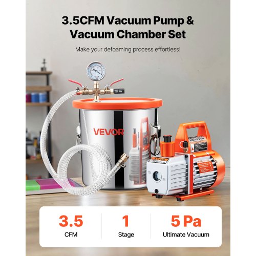 VEVOR 11,36 L Vakuumkammer mit Pumpe, 99 L/min, Edelstahl, Entgasungskammer-Kit, einstufig, Deckel aus gehrtetem Glas, 1,5 m Schlauch, zur Stabilisierung von Holzentgasungs-Silikonharz | VEVOR DE VEVOR 11,36 L Vakuumkammer mit Pumpe, 99 L/min, Edelstahl, Entgasungskammer-Kit, einstufig, Deckel aus gehrtetem Glas, 1,5 m Schlauch, zur Stabilisierung von Holzentgasungs-Silikonharz | VEVOR DE