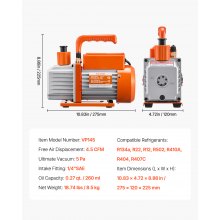 VEVOR 4,5 CFM HVAC Einstufige Drehschieber-Vakuumpumpe und Manifold-Messgeräte-Set, kompatibel mit den Kältemitteln R134a, R22, R12, R502, R410a, R404 und R407C