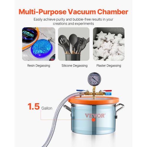 VEVOR 5,68 L Vakuumkammer und 3,5 CFM Pumpe, Edelstahlkammer, 1-stufiges Vakuumpumpen-Entgasungskammerset, mit Acryldeckel, l, 1,5 m Schlauch, Vacuum Pump Kit zum Entgasen von Harz-Silikon-Epoxiden | VEVOR DE VEVOR 5,68 L Vakuumkammer und 3,5 CFM Pumpe, Edelstahlkammer, 1-stufiges Vakuumpumpen-Entgasungskammerset, mit Acryldeckel, l, 1,5 m Schlauch, Vacuum Pump Kit zum Entgasen von Harz-Silikon-Epoxiden | VEVOR DE