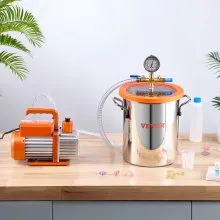 VEVOR 3 Gallonen 11,36L Vakuumkammer 3,5 CFM Einstufige Pumpe Entgasungs-vakuumkammer-pumpensatz Mit Kammerdeckel, Vakuumschlauch Und Vakuumpumpenöl