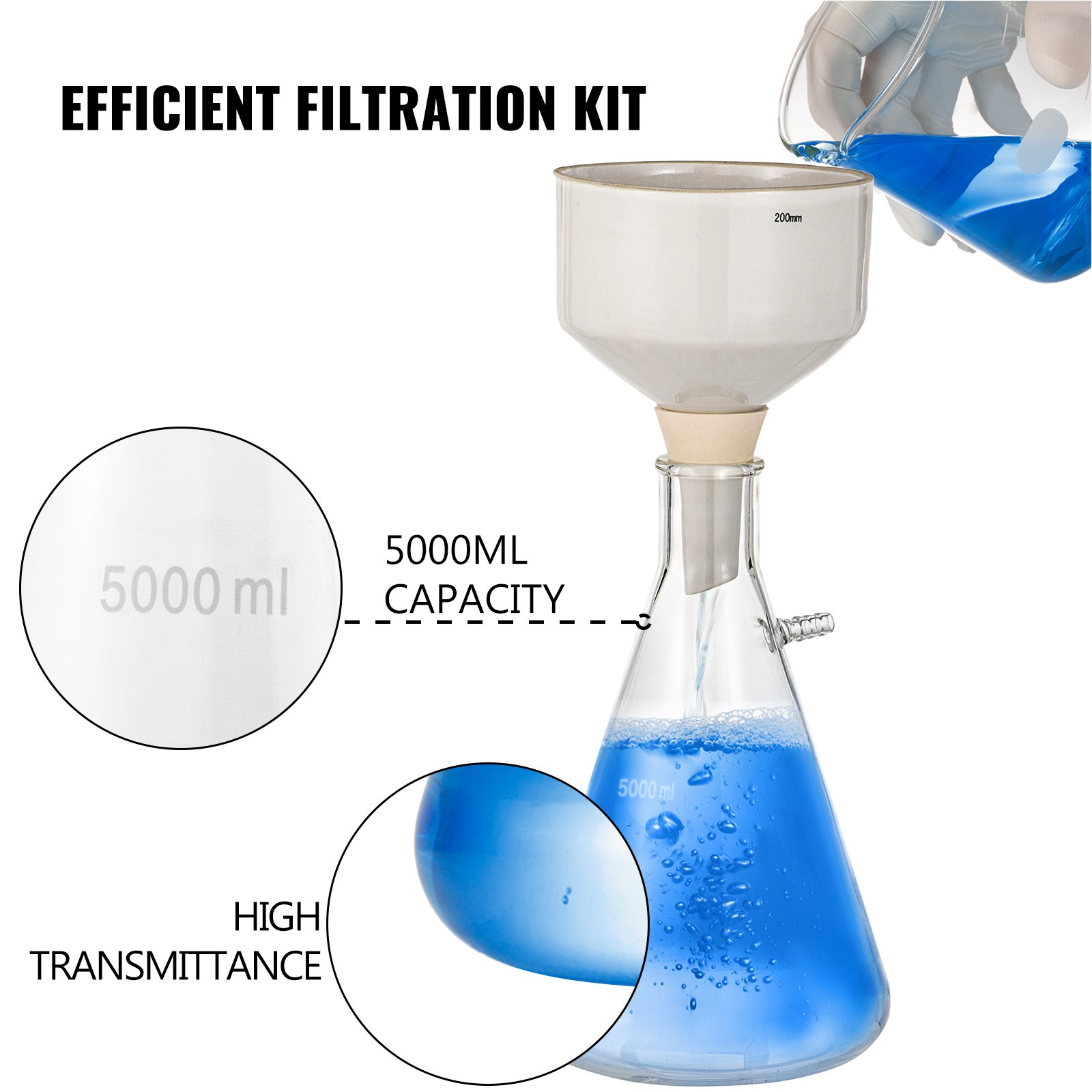 Vevor 5l Büchner Trichter 200 Mm Filtertrichter Glasfilter Vakuumabsaugung Labor