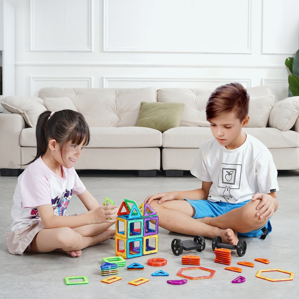VEVOR Magnetische Bausteine, 62-teiliges magnetisches Bauset für Kinder, Magnetspielzeug mit Radgruppen, STEM-Sensorik-Lernspielzeug, Konstruktions-Stapelspielzeug, Geschenk für Kinder ab 3 Jahren