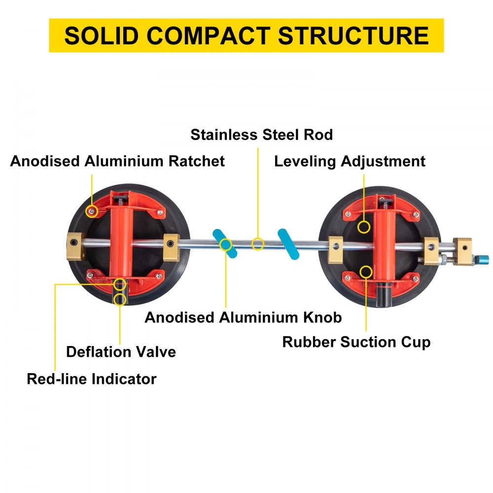 Vevor 1x Saugheber Glassauger Vakuumheber Scheibenheber Mit 2 Saugnäpfen 260 Kg