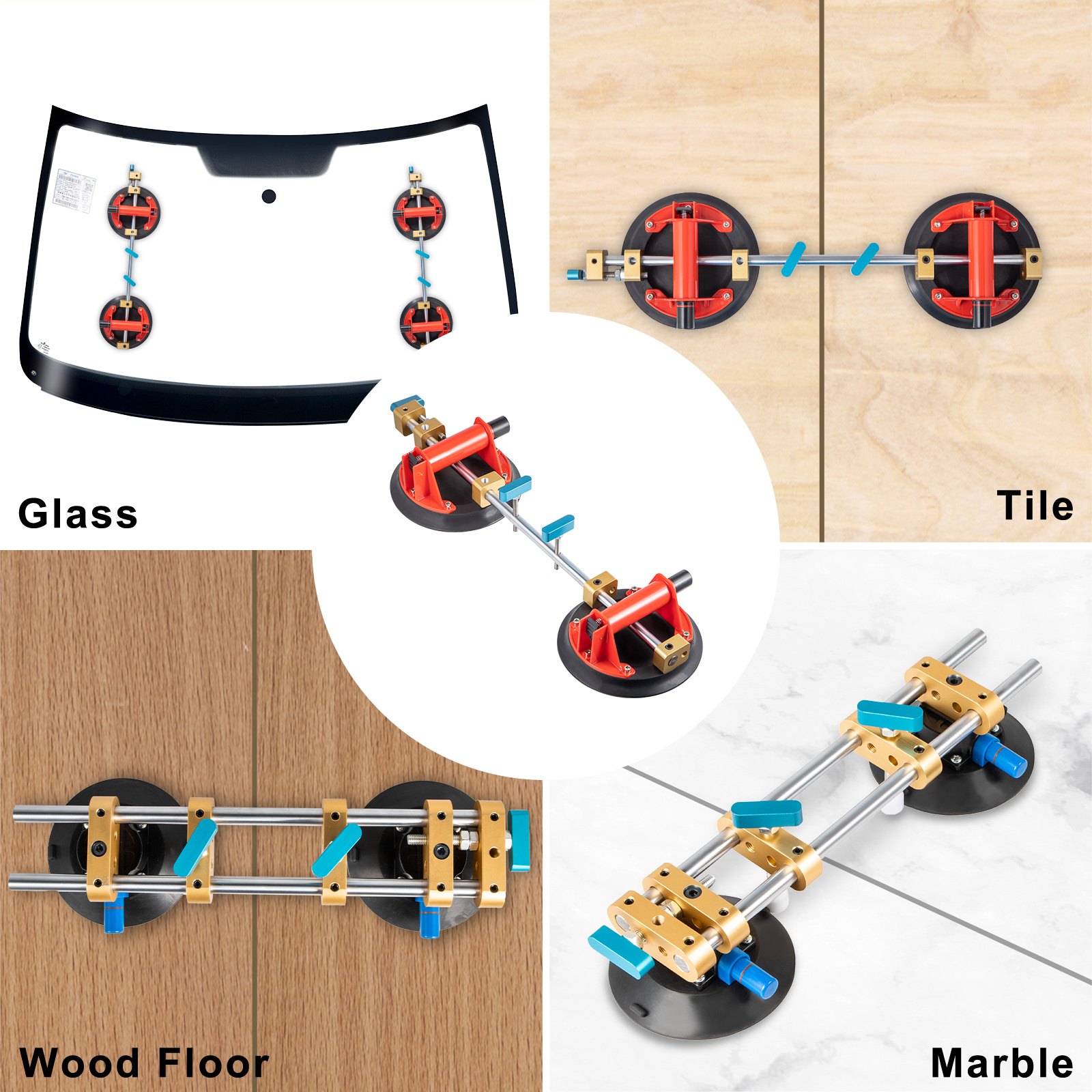 Vevor 1x Saugheber Glassauger Vakuumheber Scheibenheber Mit 2 Saugnäpfen 260 Kg