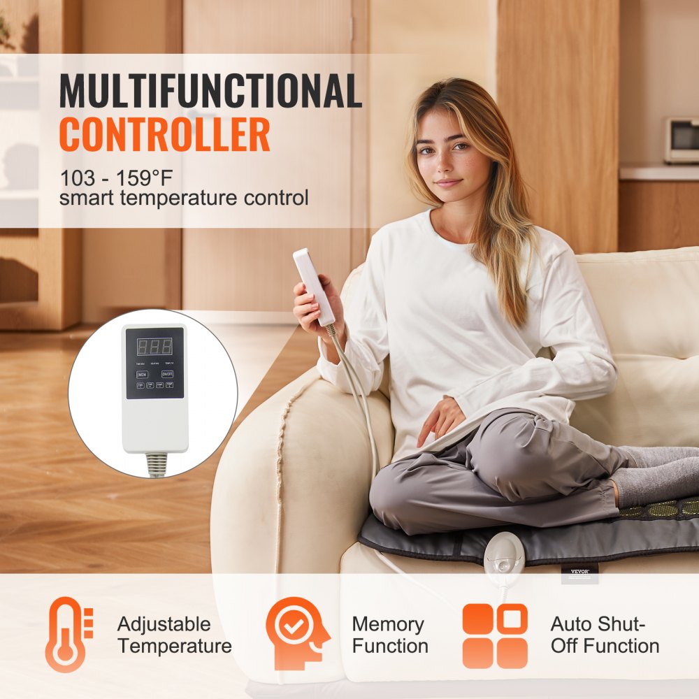 VEVOR Ferninfrarot-Heizkissen für den ganzen Körper, 96 % natürlicher Jade und 72 % Turmalin-Stein-Heizkissen für Rücken, Schultern und Beine, 103–159 ℉ Heizmatte mit Smart Controller und Abschaltautomatik (groß 70,8 x 23,78 Zoll)