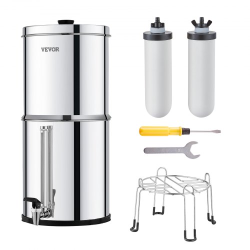 VEVOR Schwerkraft Wasserfiltersystem Edelstahl Arbeitsplattensystem 7,8+8,5L Wasserfiltrationssystem, reduziert Blei und bis zu 99 % Chlor, mit 2 Keramik-Kohlefiltern & Zapfhahn, Camping Wohnmobil