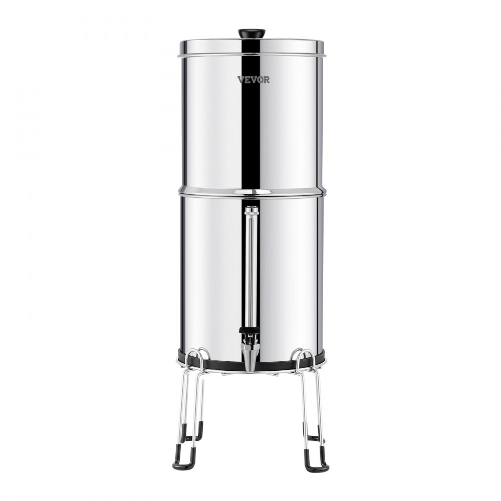 VEVOR Schwerkraft Wasserfiltersystem Edelstahl Arbeitsplattensystem 7+7,5L Wasserfiltrationssystem, reduziert Blei und bis zu 99 % Chlor, mit 2 Aktivkohlefiltern & 2 Entfluorierungsfiltern & Zapfhahn