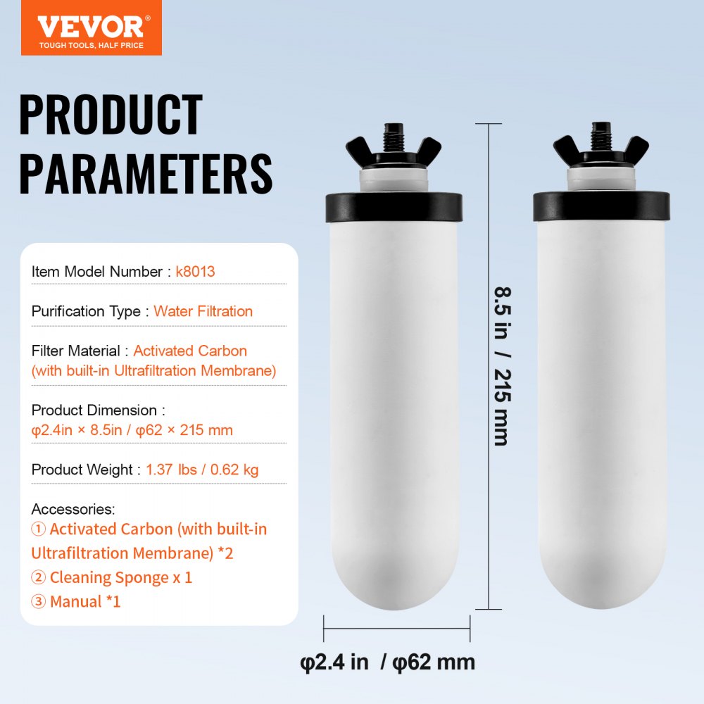 VEVOR Schwerkraft-Wasserfiltersystem Ersatz Wasserfilter-Ersatz Reinigungselemente, Keramik-Ersatzfilter, leicht austauschbarer Wasserfilter, , kompatibel mit den meisten Marken, 2 Stk. weiß