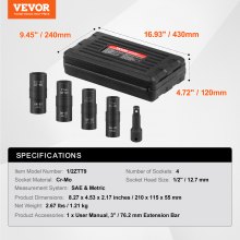 VEVOR Radmuttern-Schlagsteckschlüsselsatz 12,7mm Antrieb Metrisch & SAE 4-teilig