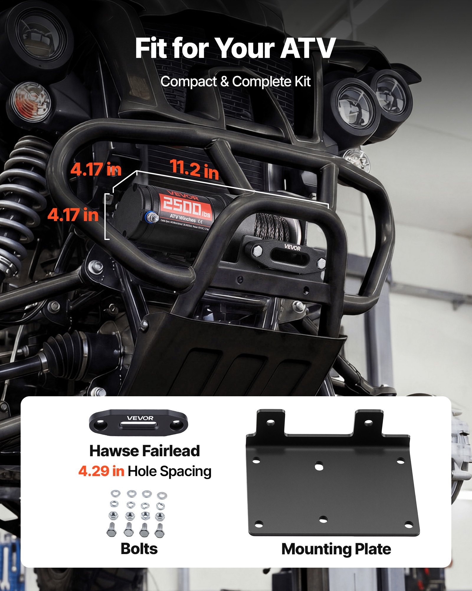 VEVOR Elektrische Seilwinde 1134 kg, 12 V DC Motorwinde mit 4,8 mm x 12 m Synthetikseil & Kabelgebundener Fernbedienung, IP55, Aluminiumgehäuse, Elektrowinde zum Abschleppen von ATVs, Schwarz