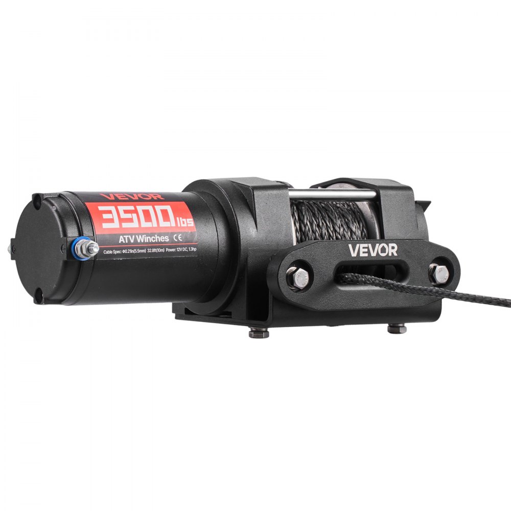 VEVOR Elektrische Seilwinde 1587 kg, 12 V DC Motorwinde mit 5,3 mm x 10 m Synthetikseil & Kabelgebundener Fernbedienung, IP55, Aluminiumgehäuse, Elektrowinde zum Abschleppen von ATVs, Schwarz