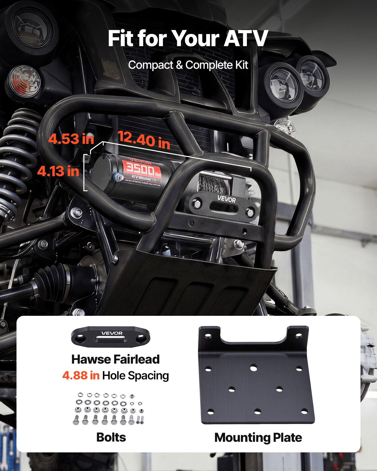 VEVOR Elektrische Seilwinde 1587 kg, 12 V DC Motorwinde mit 5,3 mm x 10 m Synthetikseil & Kabelgebundener Fernbedienung, IP55, Aluminiumgehäuse, Elektrowinde zum Abschleppen von ATVs, Schwarz