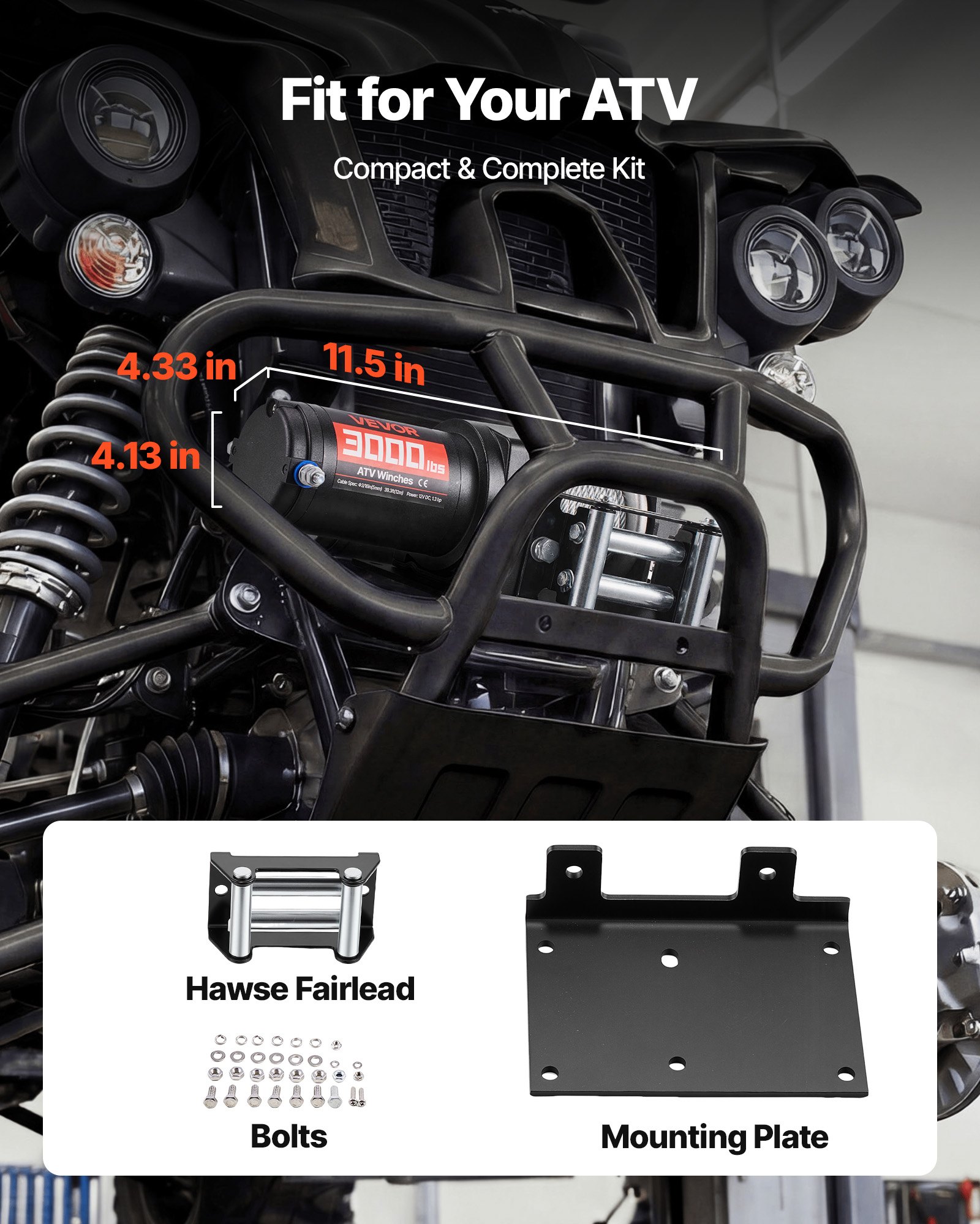 VEVOR Elektrische Seilwinde 1360 kg, 12 V DC Motorwinde mit Φ4,7 mm x 12 m Stahlseil & Kabelgebundener Fernbedienung, IP55, Aluminiumgehäuse, Elektrowinde zum Abschleppen von ATVs, Schwarz