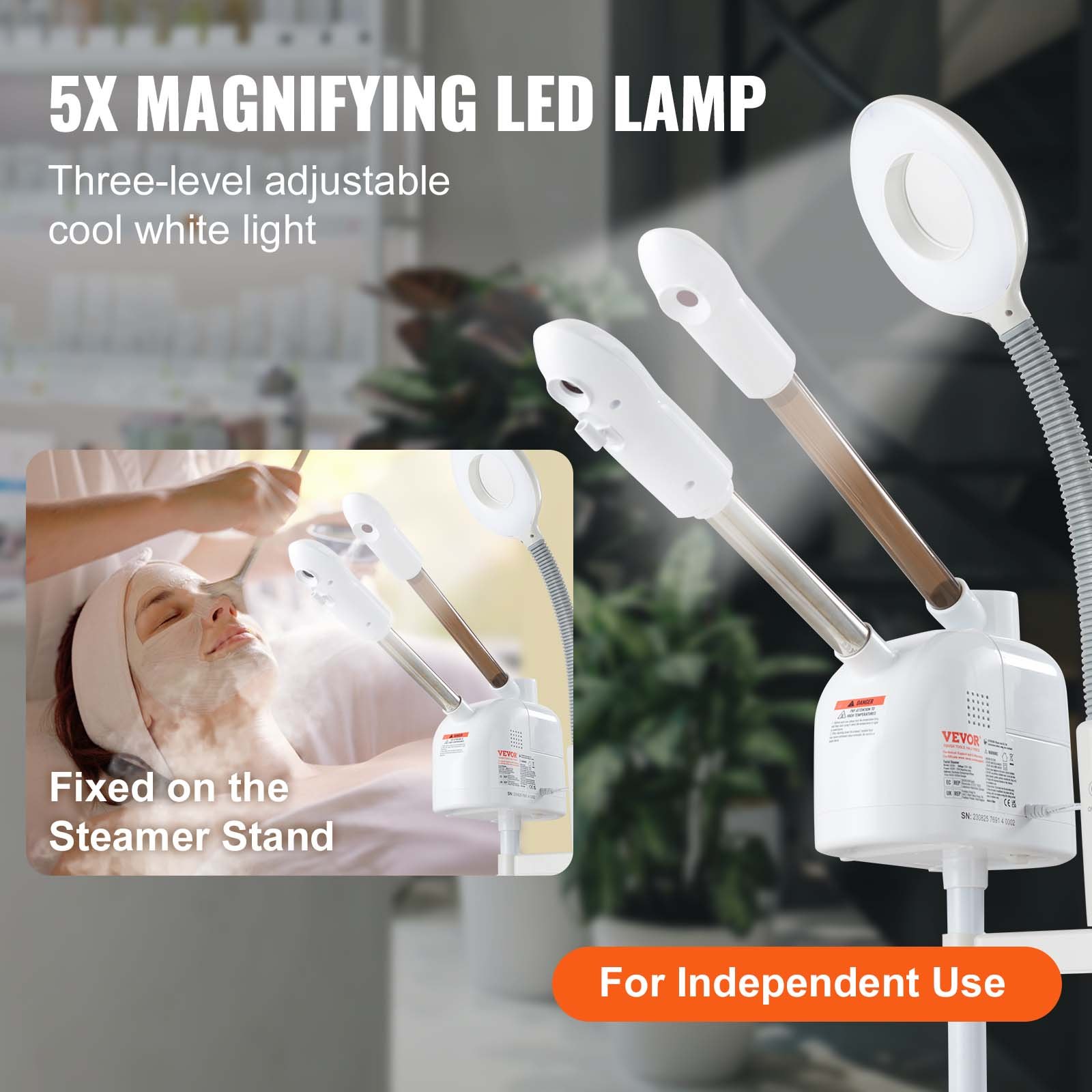 VEVOR 3-in-1 Ozon-Gesichtsdampfer 650W Gesichtssauna 1000ml Ozone Bedampfer mit 5x ultraklaren LED-Lichten Heiße und Kalte Dampfgerät Dampf Spa Maschine Porenreiniger Luftbefeuchter