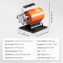 Orange VEVOR-Wassertransferpumpe mit detaillierten Spezifikationen und Abmessungen.