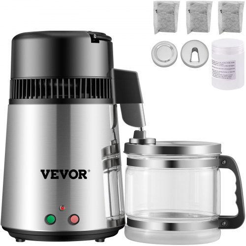 VEVOR Wasser Distiller Purifier Reines Wasser Distiller Filter Wasserdestillation 4L 750W Interner Edelstahl mit Sammlung Flasche (4L Edelstahl)
