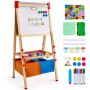 VEVOR Kunststaffelei für Kinder, 3-in-1-Kunststaffelei aus Holz, doppelseitig, mit magnetischem Whiteboard, Kreidetafel, Papierrolle, verstellbarem Zeichenbrett mit Malzubehör,  für Kinder ab 3 Jahren