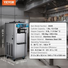 VEVOR Kommerzielle Softeismaschine, 21–31 l/h Leistung, Freistehende Softeismaschine mit 3 Geschmacksrichtungen, 2 x 5,5 L Edelstahlzylinder, LED-Panel, Automatische Vorkühlung, für Restaurantbars