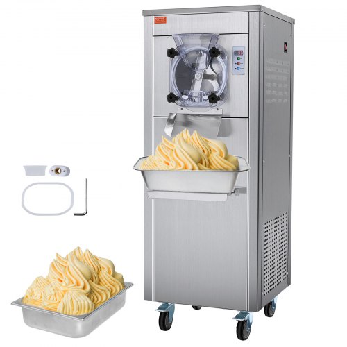 VEVOR Kommerzielle Eismaschine, 18 l/h Leistung, Einzelgeschmacksrichtung Harteismaschine mit Rädern, 6 L Edelstahlzylinder, LED-Panel, Automatische Vorkühlung mit Reinigung, für Restaurant-Snackbars