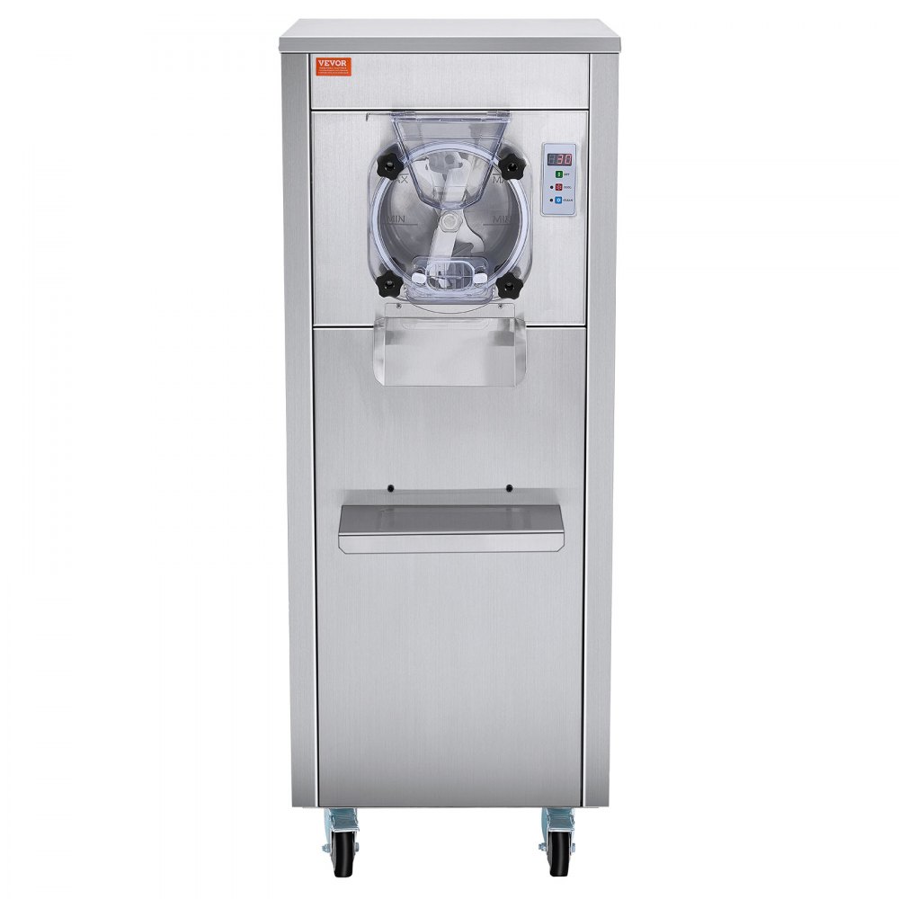 VEVOR Kommerzielle Eismaschine, 18 l/h Leistung, Einzelgeschmacksrichtung Harteismaschine mit Rädern, 6 L Edelstahlzylinder, LED-Panel, Automatische Vorkühlung mit Reinigung, für Restaurant-Snackbars