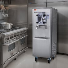 VEVOR Kommerzielle Eismaschine, 18 l/h Leistung, Einzelgeschmacksrichtung Harteismaschine mit Rädern, 6 L Edelstahlzylinder, LED-Panel, Automatische Vorkühlung mit Reinigung, für Restaurant-Snackbars