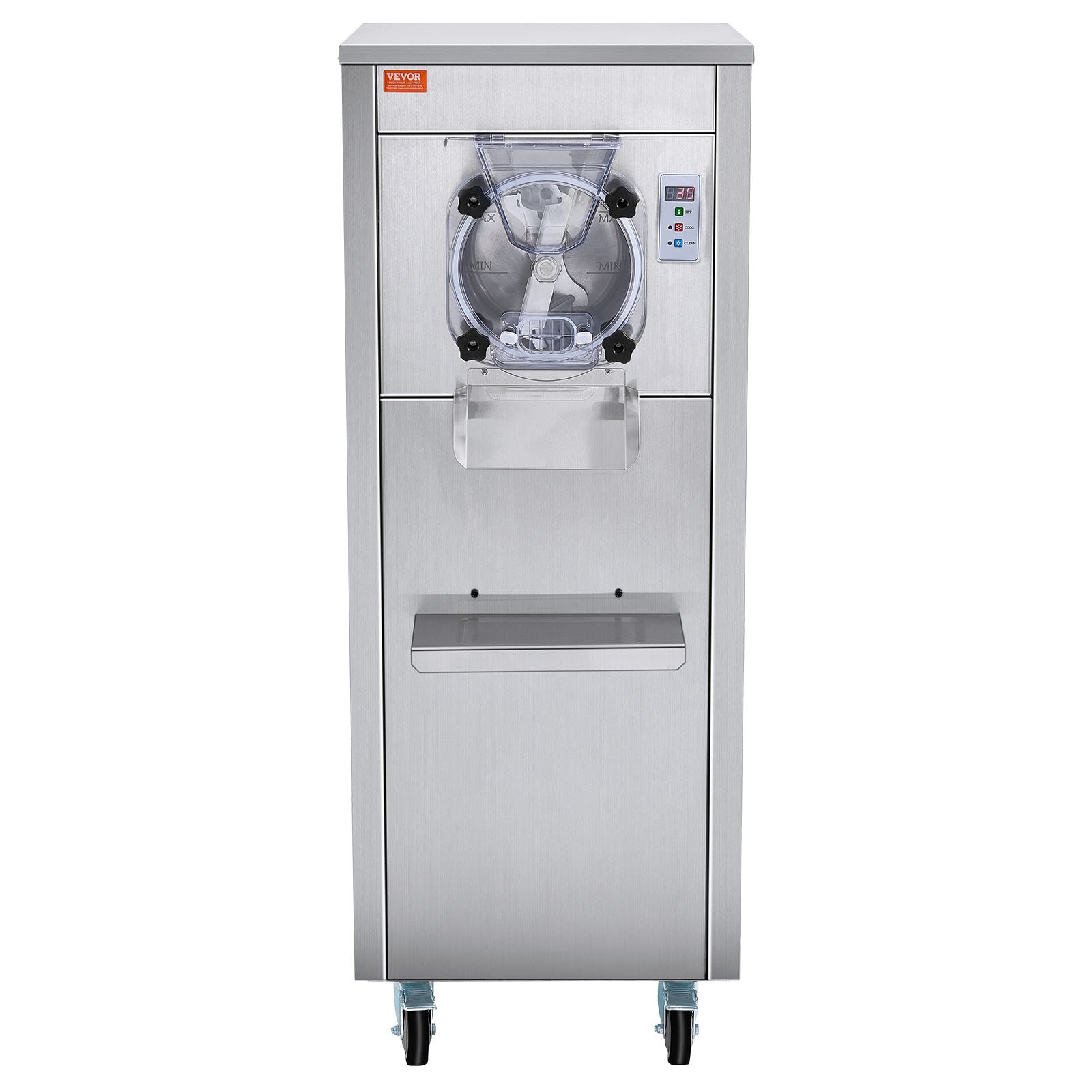 VEVOR Kommerzielle Eismaschine, 18 l/h Leistung, Einzelgeschmacksrichtung Harteismaschine mit Rädern, 6 L Edelstahlzylinder, LED-Panel, Automatische Vorkühlung mit Reinigung, für Restaurant-Snackbars