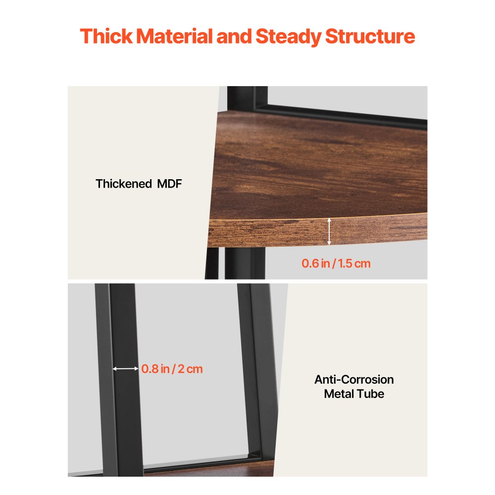 VEVOR Eckregal mit 5 Ebenen, hoher Eckständer Pflanzenregal, Displayregal Lagerregal mit Metallrahmen & Holzregalen, Standregal Ausstellungsbücherregal für Schlafzimmer Wohnzimmer Büro Braun