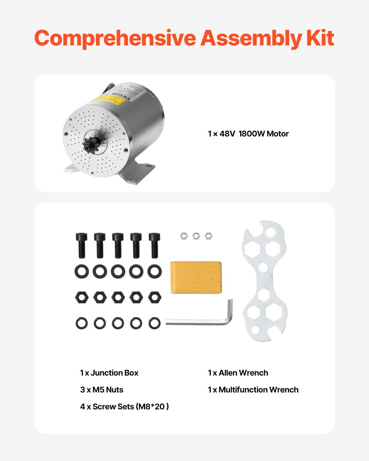 VEVOR 1800 W elektrischer bürstenloser Gleichstrommotor, 48 V 4500 U/min Go-Kart-Elektromotor, elektrischer Dirtbike-Motor für E-Bike, Motorrad, Roller, Heimwerker