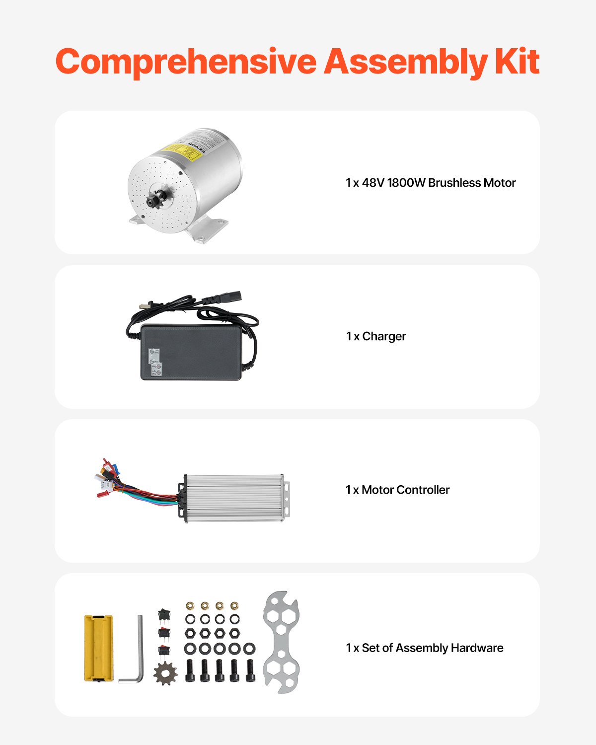 VEVOR 1800 W elektrischer bürstenloser Gleichstrommotor-Bausatz – 48 V 4500 U/min Motor, Elektromotor mit verbessertem Drehzahlregler, Ideal für Go Karts E-Bike Motorrad Roller
