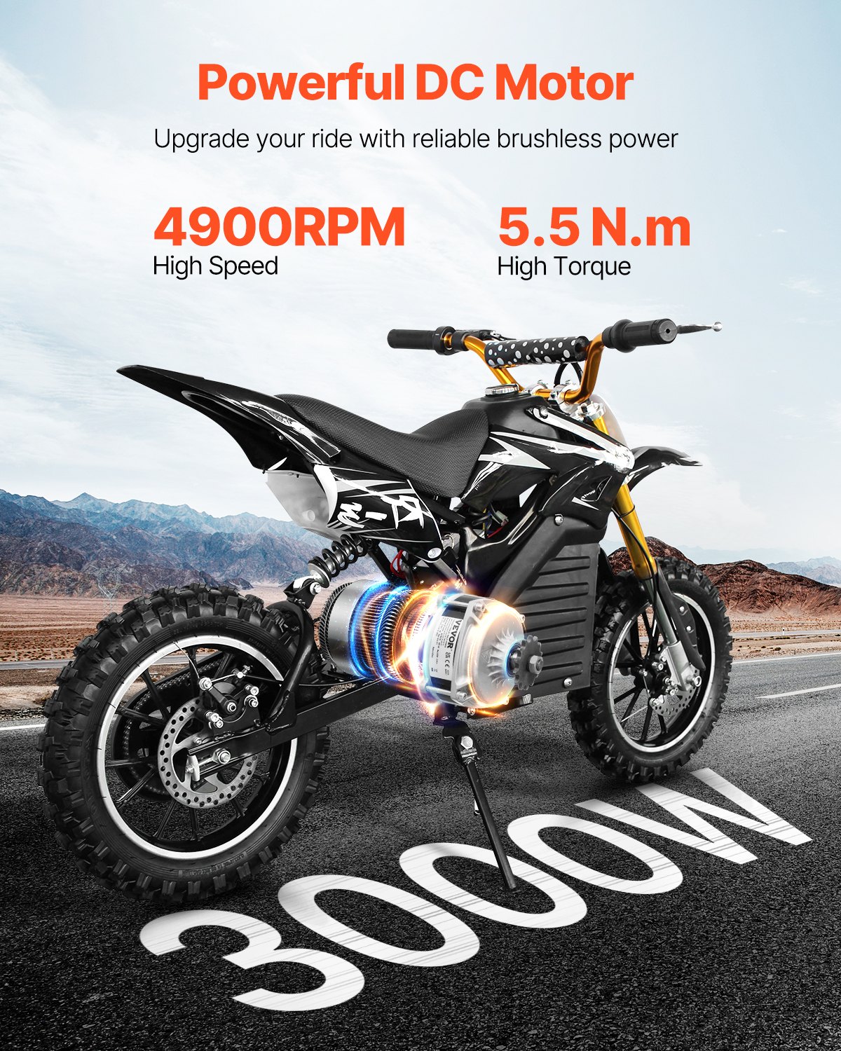 VEVOR 3000 W elektrischer bürstenloser Gleichstrommotor, Elektromotor, 72 V, 4900 U/min, Go-Kart-Elektromotor, elektrischer Dirtbike-Motor für E-Bike, Motorrad, Roller, Heimwerker