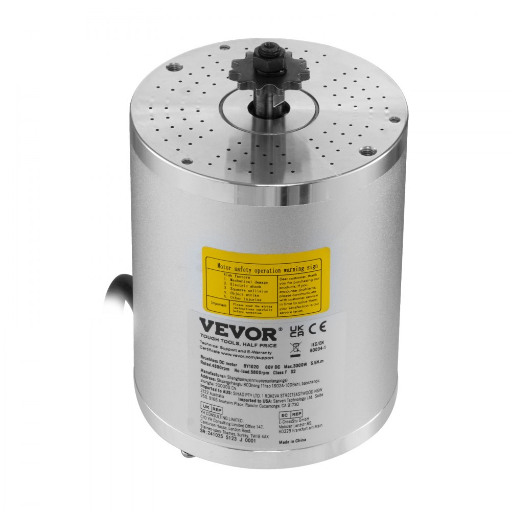VEVOR 3000 W Elektrischer Bürstenloser Gleichstrommotor, Bürstenloser Elektromotor, 60 V 4800 U/min Go-Kart-Elektromotor, elektrischer Dirtbike-Motor für E-Bike, Motorrad, Roller, Heimwerker