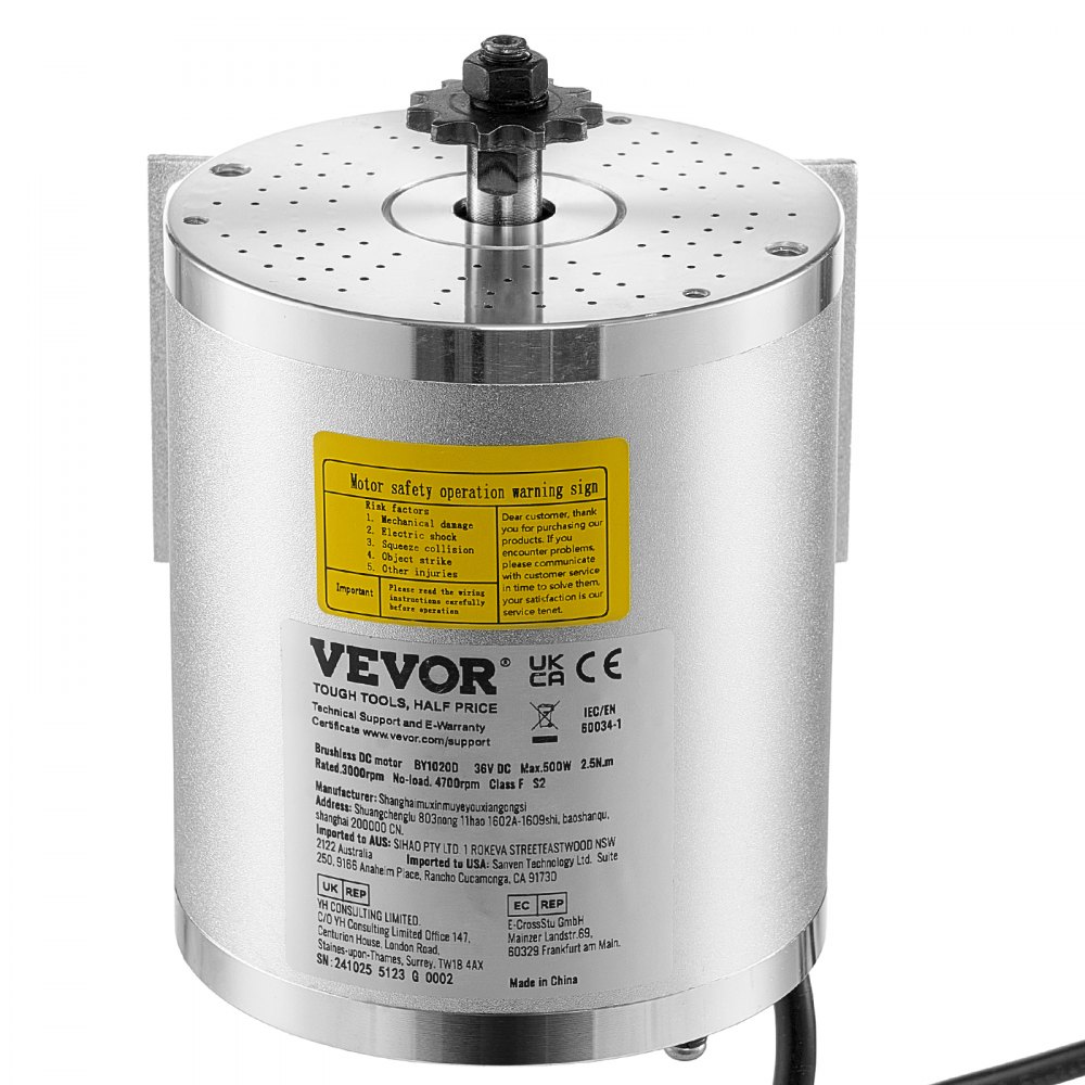 VEVOR 500W Electric Brushless DC Motor Kit - 36V, 3000 RPM Motor with Speed Controller, Throttle Kit, Electric Motor, Ideal for Go-Karts, E-Bikes, Motorcycles, and Scooters