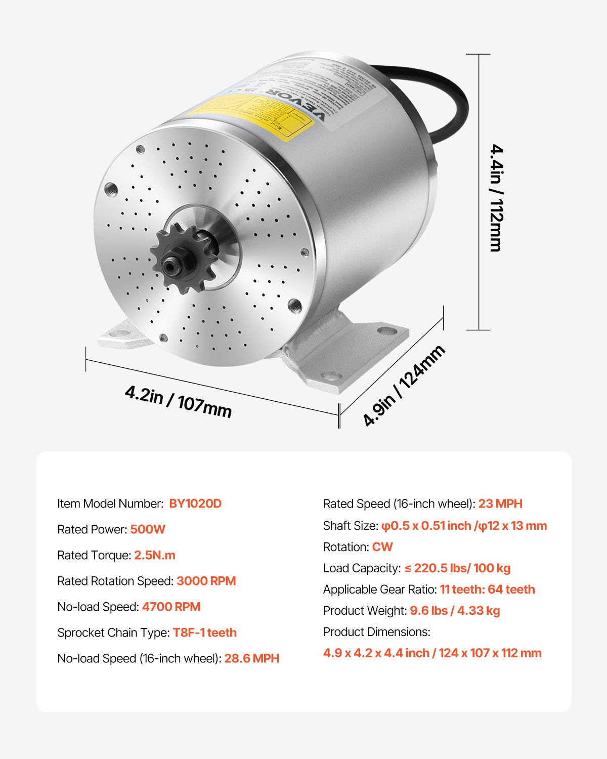 VEVOR 500 W elektrischer bürstenloser Gleichstrommotor-Bausatz – 36 V, 3000 U/min Motor mit Drehzahlregler, Gasgriff-Bausatz, Elektromotor, Ideal für Go Karts E-Bike Motorrad Roller