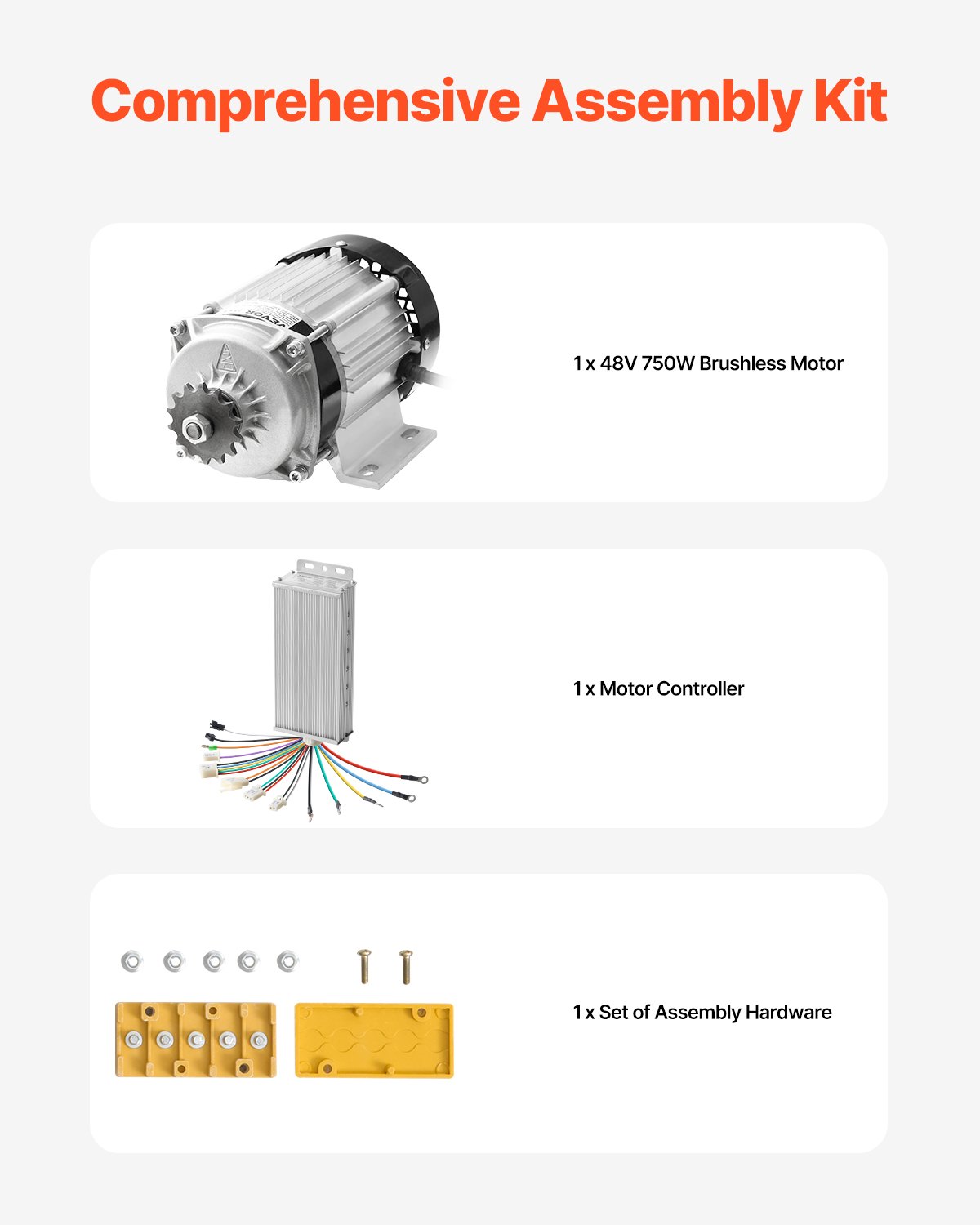 VEVOR 750 W elektrischer bürstenloser Gleichstrommotor-Bausatz, Bürstenloser Elektromotor – 48 V 2700 U/min Motor mit verbessertem Drehzahlregler für Go Karts E-Bike Motorrad Roller