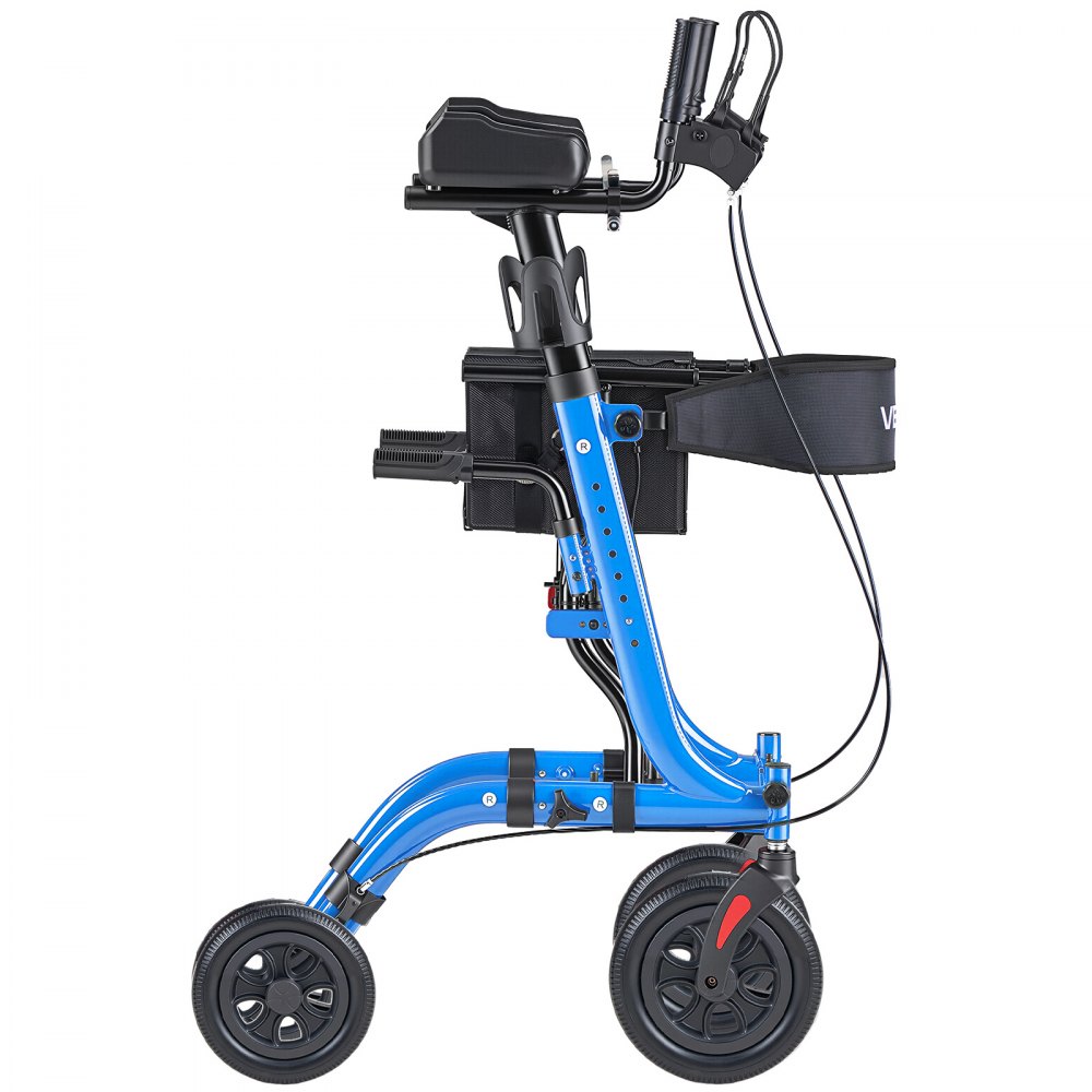 VEVOR Rollator Faltbar mit Sitz, Leichtgewicht Gehwagen mit 4 PU Reifen, Gehhilfe bis 136 kg mit Rückenlehne Tasche Gehstockhalter, Höheverstellbare Laufhilfe mit Feststellfunktion für Senioren, Blau