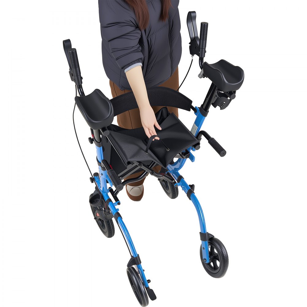 VEVOR Rollator Faltbar mit Sitz, Leichtgewicht Gehwagen mit 4 PU Reifen, Gehhilfe bis 136 kg mit Rückenlehne Tasche Gehstockhalter, Höheverstellbare Laufhilfe mit Feststellfunktion für Senioren, Blau
